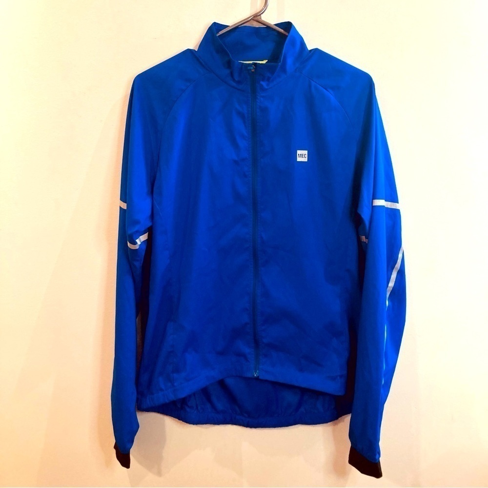 MEC Sz L Bright Reflective Strips Back Pocket Zip Up Biking Softshell Jacket